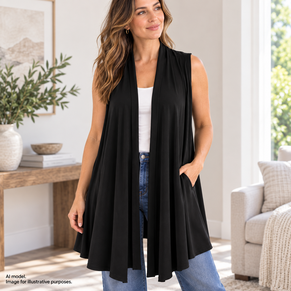 Bryn Walker Cardigan Womens Small Black Oversized Sleeveless Open Front USA